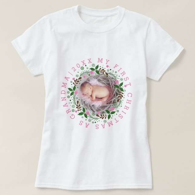 Erste Weihnachten als Oma-Kranz rosa T-Shirt (Design vorne)