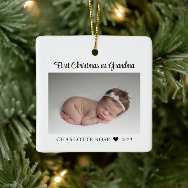 Erste Weihnachten als Oma New Baby Foto Keramikornament (Baum)