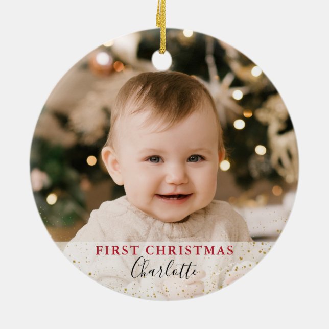 Erste Weihnachten als Oma & Opa Holly Berries Keramik Ornament (Hinten)