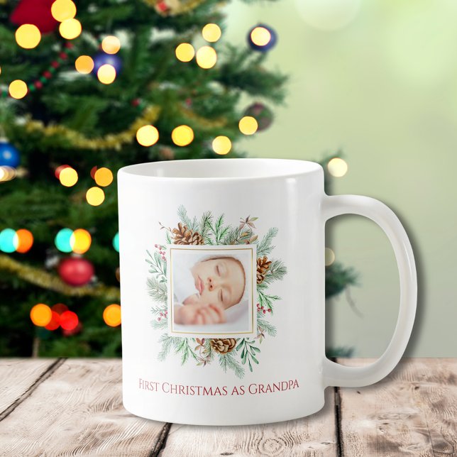 Erste Weihnachten als Opa Frohe Weihnachten Tasse (First Christmas as Grandpa Merry Christmas Mug)
