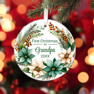 Erste Weihnachten als Opa White Green Poinsettias Keramik Ornament