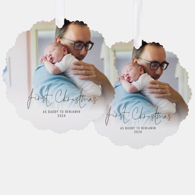 Erste Weihnachten als Papa Name Jahr Foto Ornament Karte (Vorderseite/Rückseite)