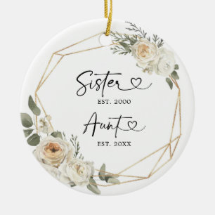Erste Weihnachten als Tante White Floral Geometric Keramik Ornament