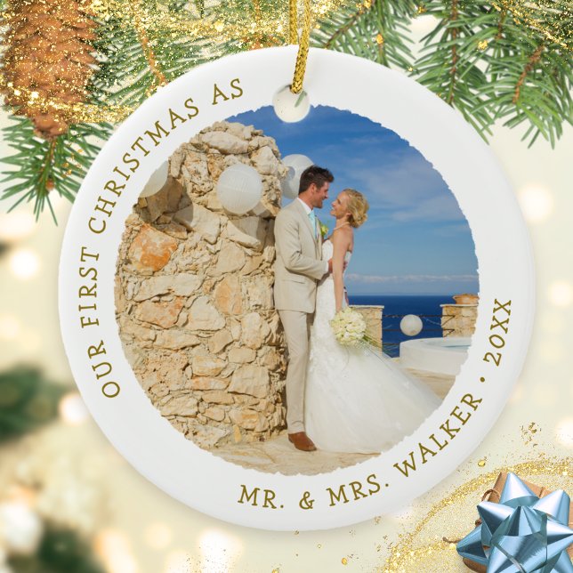 Erste Weihnachten als Verheiratete Mr. and Mrs. Fo Keramik Ornament (Von Creator hochgeladen)