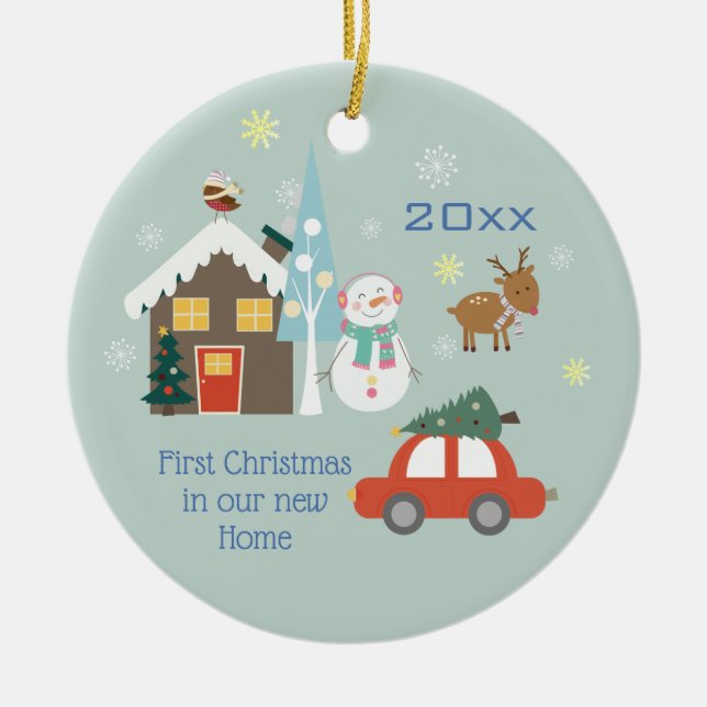 Erste Weihnachten auf unserer neuen Zuhause Keramik Ornament (Vorne)