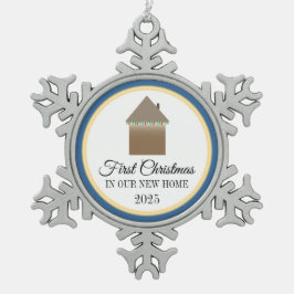 Erste Weihnachten auf unserer neuen Zuhause Schneeflocken Zinn-Ornament