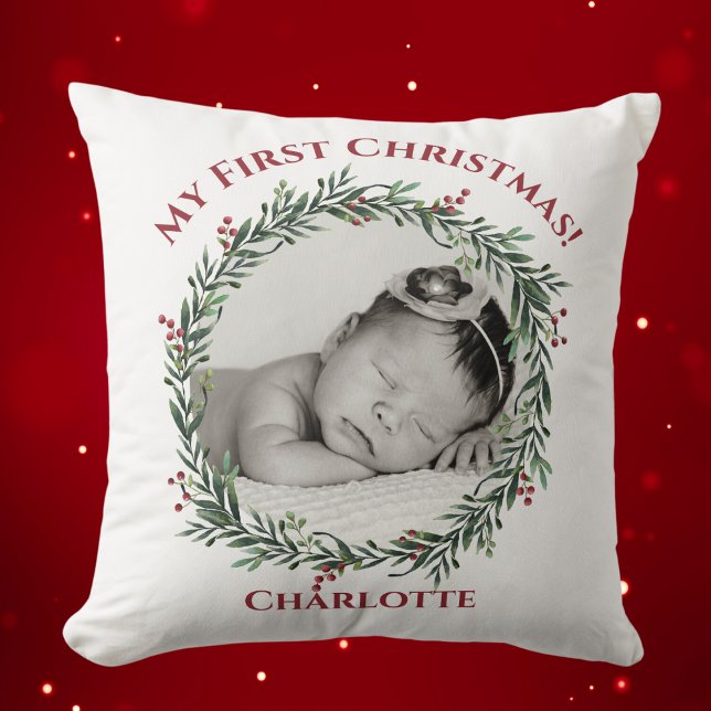 Erste Weihnachten, Baby-Foto, Name Kissen (First Christmas, Baby Photo, Name Throw Pillow)