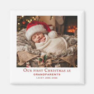Erste Weihnachten der Großeltern in Rot und Weiß F Magnet