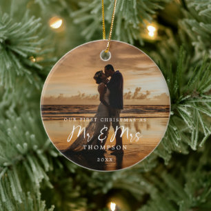Erste Weihnachten - Foto von Frau Newlyweds Keramik Ornament