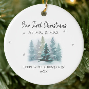 Erste Weihnachten Foto von Frau Snow Mountains Keramik Ornament