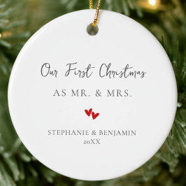 Erste Weihnachten Foto von Red Hearts Couple Keramik Ornament
