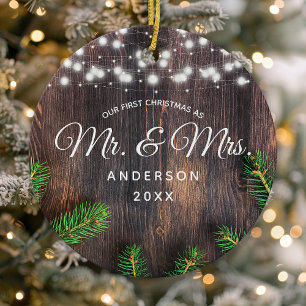 Erste Weihnachten Frau Pine Wood String Lights Keramik Ornament