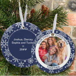 Erste Weihnachten gemeinsam Foto Blue Snowflake Keramik Ornament