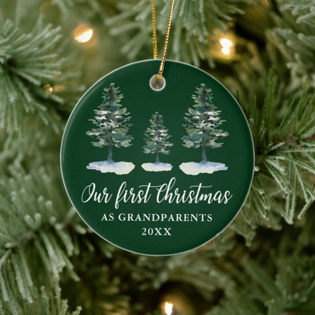 Erste Weihnachten Großeltern Grüne Pinien Keramik Ornament (Baum)
