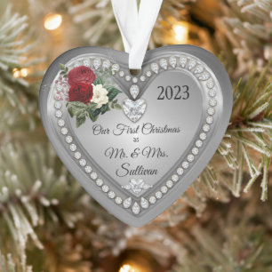 Erste Weihnachten Herr   Frau Silver Diamonds Keep Ornament