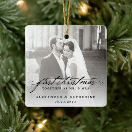 Erste Weihnachten Herr & Mrs. Holiday Wedding Foto Keramikornament