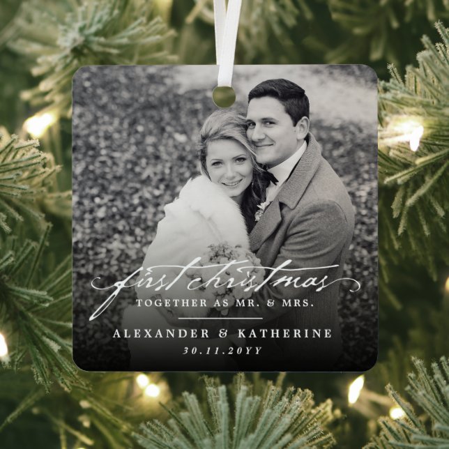 Erste Weihnachten Herr & Mrs. Holiday Wedding Foto Ornament Aus Metall (InSitu)