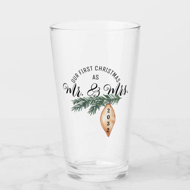 Erste Weihnachten Herr und Frau Holiday Floral Glas (Vorderseite)