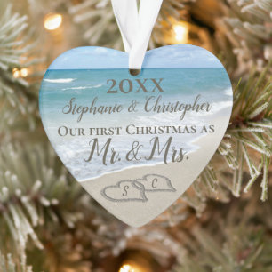 Erste Weihnachten Herz Beach Hochzeit Mr. Mrs. Ornament