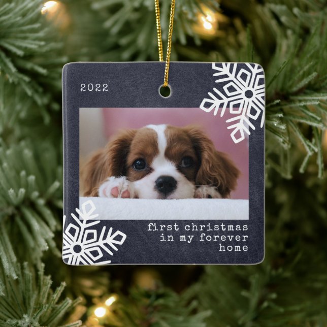 Erste Weihnachten in meinem Forever Zuhause Hund F Keramikornament (Baum)
