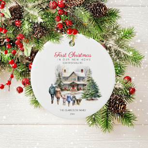 Erste Weihnachten in New Zuhause   Familie mit Hau Keramik Ornament
