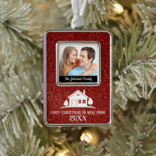 Erste Weihnachten in New Zuhause Rahmen-Ornament Silber
