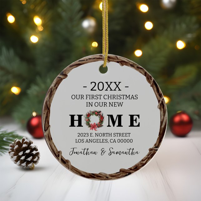 Erste Weihnachten in New Zuhause Wreath mit Foto Keramik Ornament (First Christmas in New Home Wreath with Photo Ceramic Ornament)