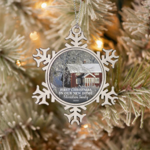 Erste Weihnachten in unserem neuen Familiennamen Z Schneeflocken Zinn-Ornament
