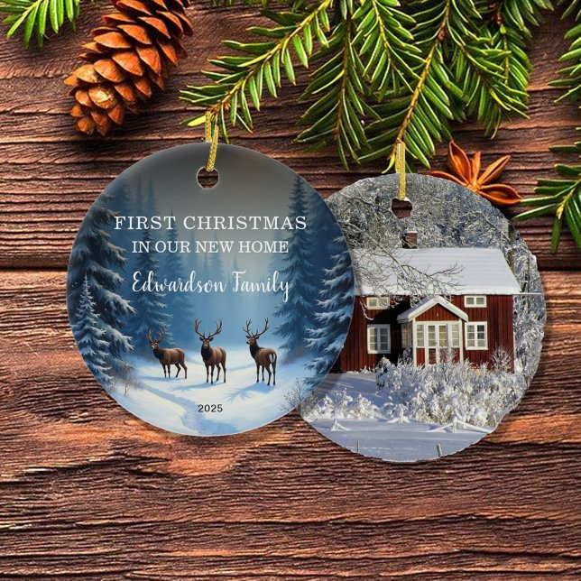 Erste Weihnachten in unserem neuen Zuhause-Foto Keramik Ornament (Create your own First Christmas in our new Home, family name and year, photo Ceramic Ornament.
)