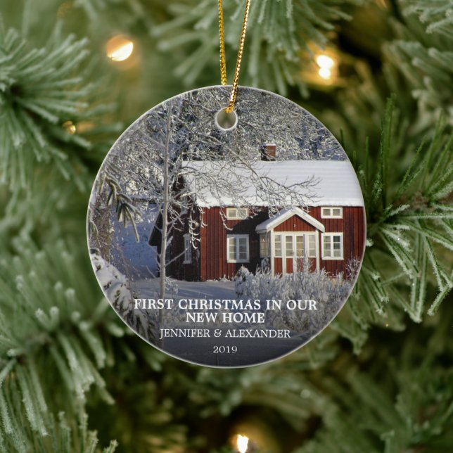 Erste Weihnachten in unserem neuen Zuhause-Foto Keramik Ornament (Baum)