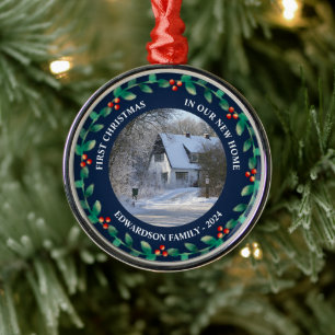 Erste Weihnachten in unserem neuen Zuhause Foto Ornament Aus Metall