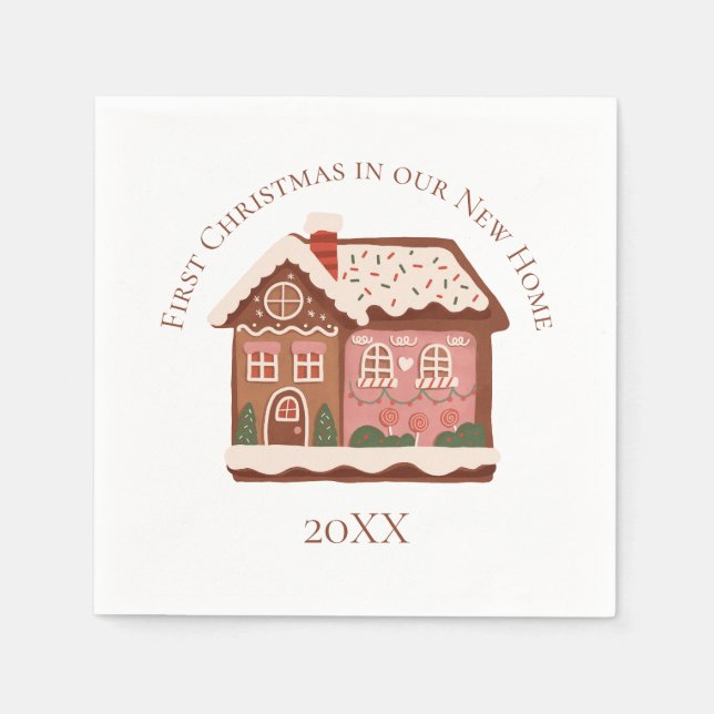 Erste Weihnachten in unserem neuen Zuhause Gingerb Serviette (Vorderseite)