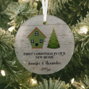 Erste Weihnachten in unserem neuen Zuhause-Holzhüt Ornament Aus Glas