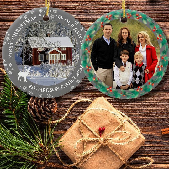 Erste Weihnachten in unserem neuen Zuhause House-F Keramik Ornament (First Christmas in our new home ornament. Add your own photos, text and year to personalize.)