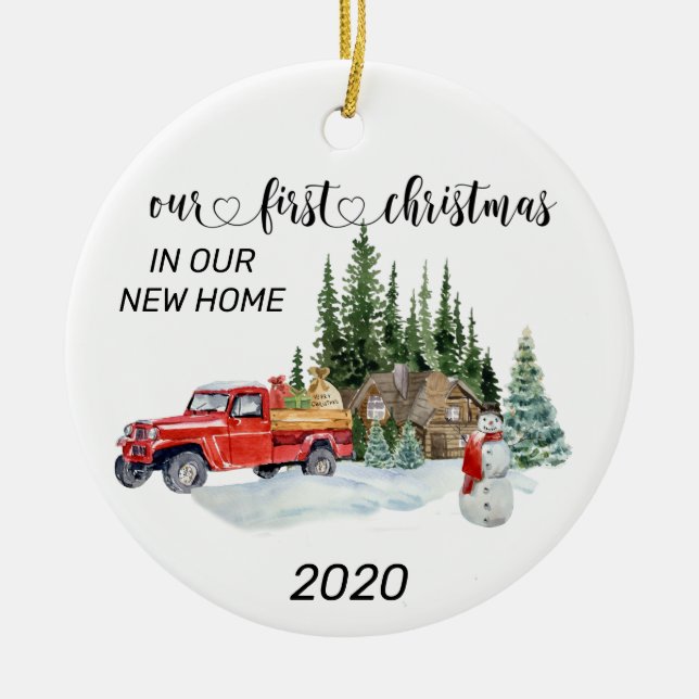 Erste Weihnachten in unserem neuen Zuhause Waterco Keramik Ornament (Vorne)