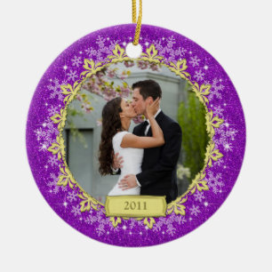 Erste Weihnachten - Lila Snowflake-Foto Keramik Ornament