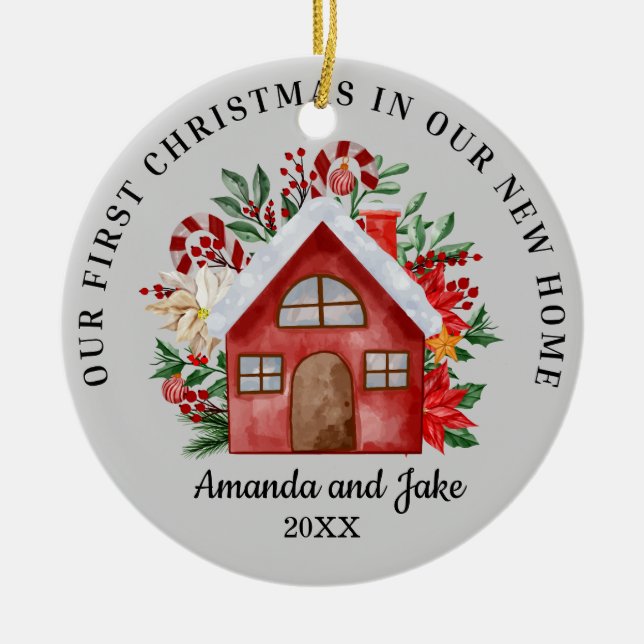 Erste Weihnachten mit Floral Keramik Ornament (Vorne)