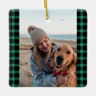 Erste Weihnachten mit Hund Foto Urlaub Kariert Keramikornament