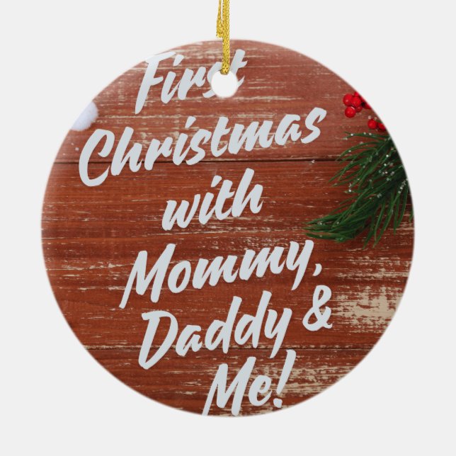 Erste Weihnachten mit Mommy Daddy & Me Family Cera Keramik Ornament (Hinten)