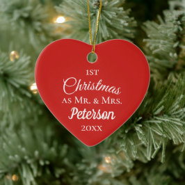 Erste Weihnachten Mr. and Mrs Simple Red Heart Keramik Ornament