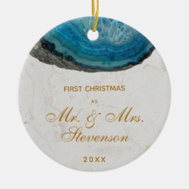 Erste Weihnachten Mr. & Mrs. Blue Geode Golden Scr Keramik Ornament