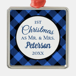 Erste Weihnachten Mr. und Mrs Buffalo Blue Kariert Ornament Aus Metall