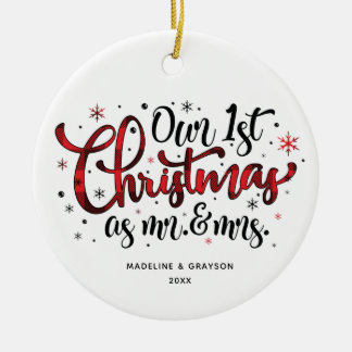 Erste Weihnachten Mr. und Mrs. Buffalo Print Keramik Ornament