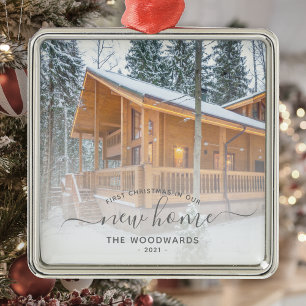 Erste Weihnachten Neue Zuhause Custom Foto Grau Sc Ornament Aus Metall