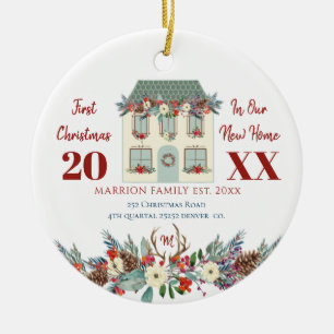 Erste Weihnachten neue Zuhause-Familie rustikal Keramik Ornament