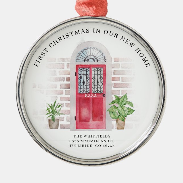 Erste Weihnachten neue Zuhause Red Door Wir haben  Ornament Aus Metall (Vorne)