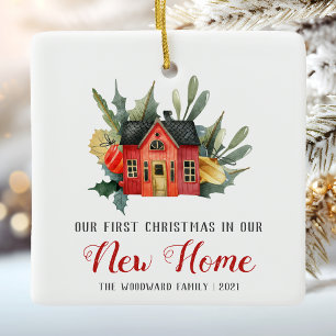 Erste Weihnachten Neue Zuhause Watercolor House Re Keramikornament