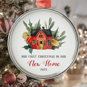Erste Weihnachten Neue Zuhause Watercolor House Re Ornament Aus Metall
