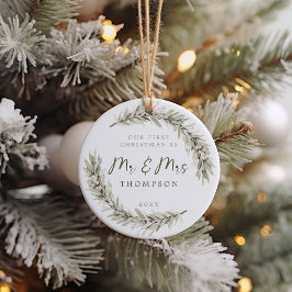 Erste Weihnachten Newlyweds Sage Greenery Keramik Ornament