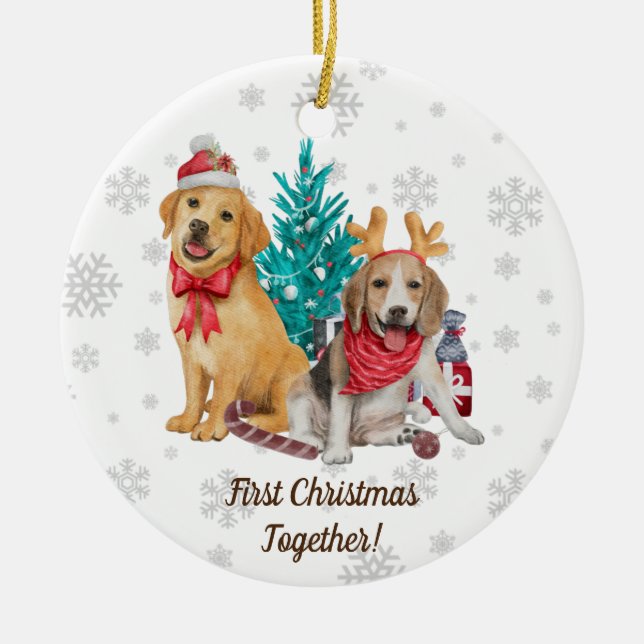 Erste Weihnachten - Personalisierte Hunde Welpen Keramik Ornament (Vorne)